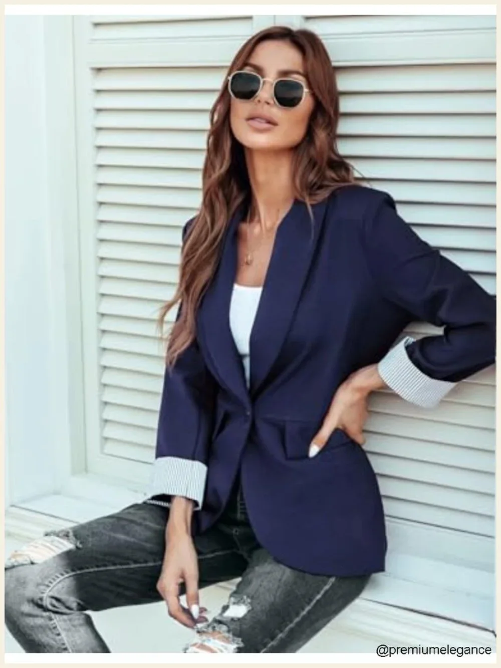 Women's Shawl Collar Blazer with Pockets, Long Sleeve Office Casual Jacket